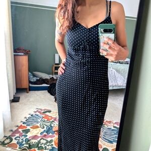 Long black dress with white spots